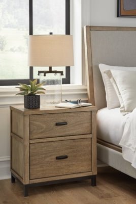 Tomtyn Nightstand - Light Brown Nightstand w/ Charging Station modern furniture Contempo Furniture