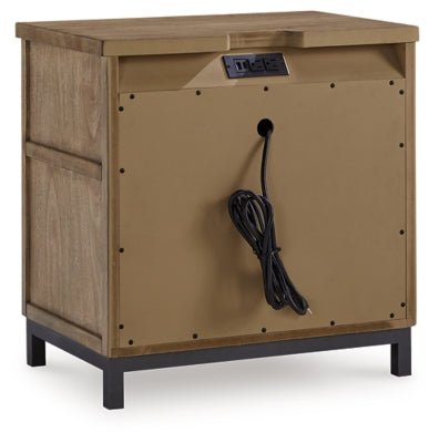 Tomtyn Nightstand - Light Brown Nightstand w/ Charging Station modern furniture Contempo Furniture