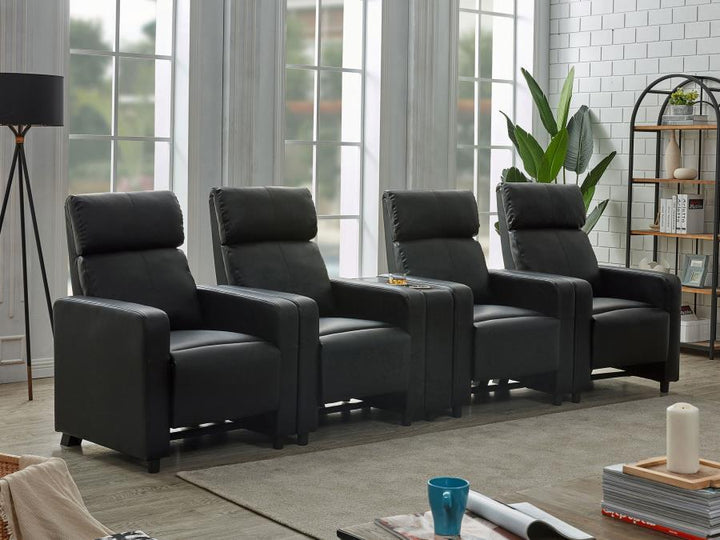 Toohey - 5 Piece 4 - Seater Upholstered Tufted Recliner Living Room Set - Black 5 - Piece Living Room Set modern furniture Contempo Furniture
