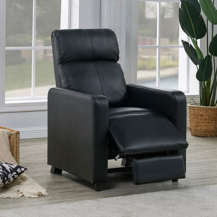 Toohey - Upholstered Home Theater Push Back Recliner - Black Reclining Chair modern furniture Contempo Furniture