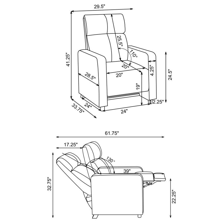 Toohey - Upholstered Home Theater Push Back Recliner - Black Reclining Chair modern furniture Contempo Furniture