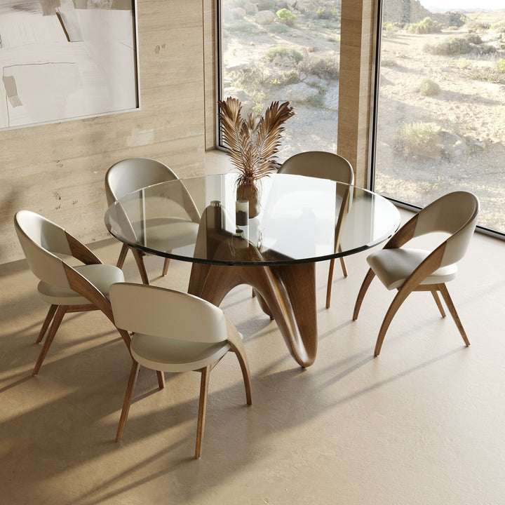 Seguin - Round Glass + Walnut Dining Table