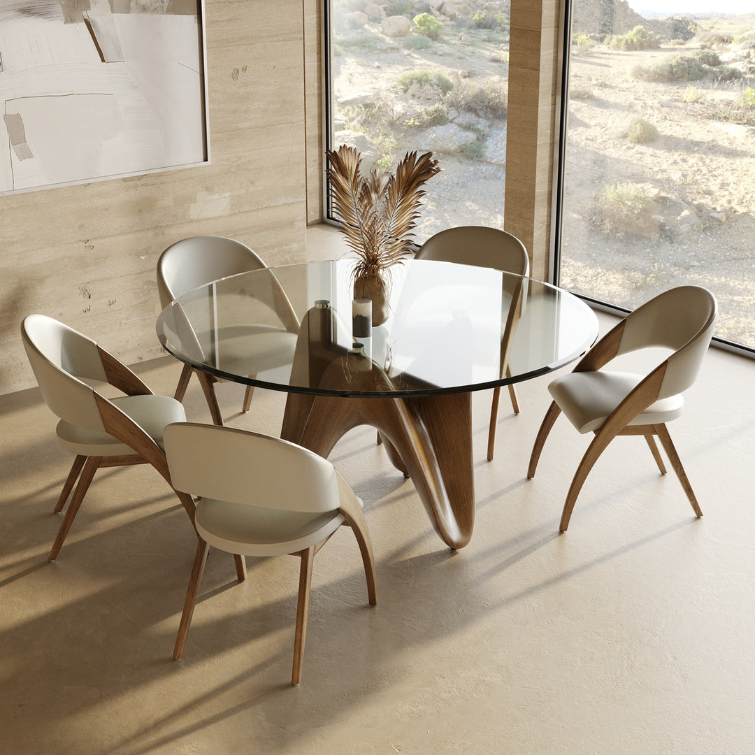Seguin - Round Glass  Walnut Dining Table