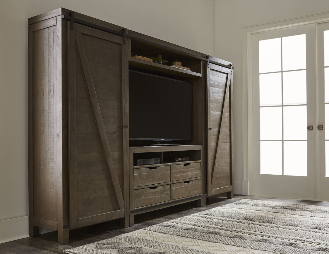 Modus Furniture 9Y1325 Taryn Sliding Barn Door Media Wall In Rustic Gray