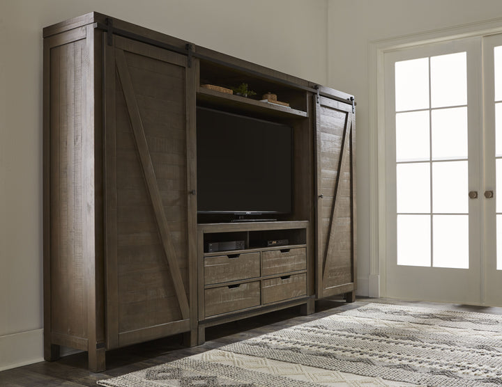 Modus Furniture 9Y1325 Taryn Sliding Barn Door Media Wall In Rustic Gray