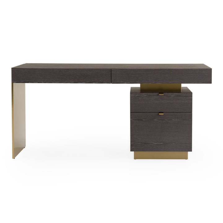 Trahan - Modern Grey Elm &amp; Gold Office Desk