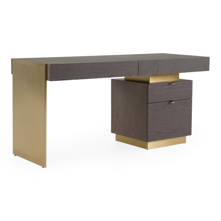 Trahan - Modern Grey Elm &amp; Gold Office Desk