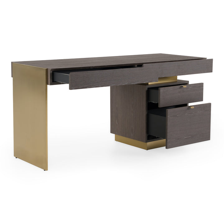 Trahan - Modern Grey Elm &amp; Gold Office Desk