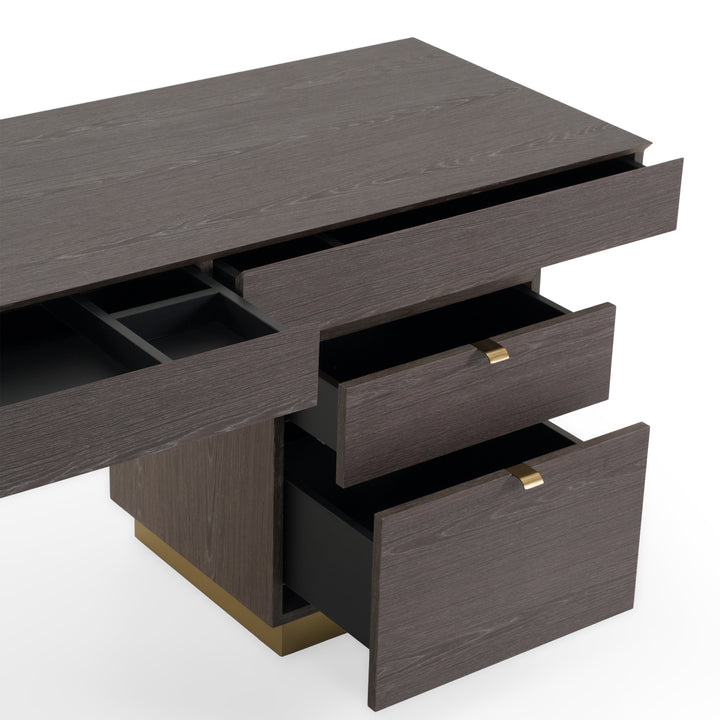 Trahan - Modern Grey Elm &amp; Gold Office Desk