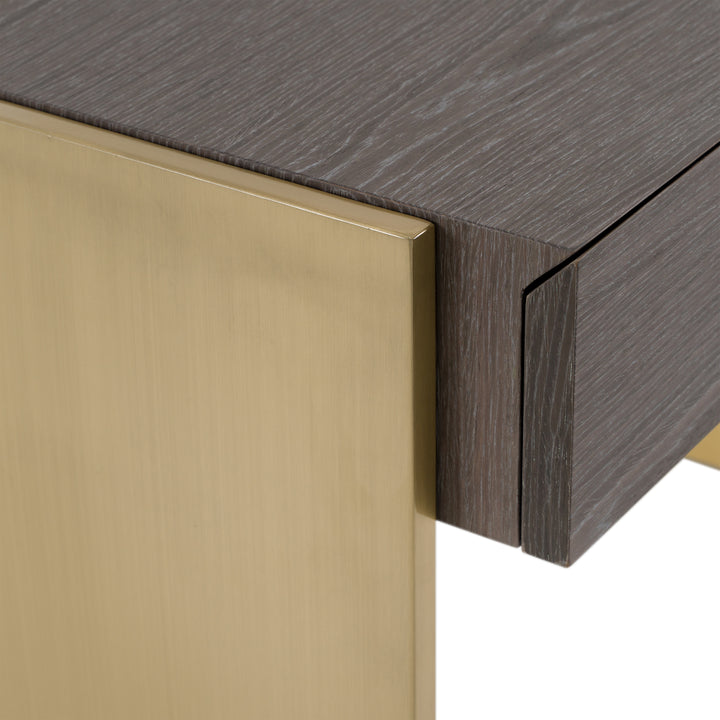 Trahan - Modern Grey Elm &amp; Gold Office Desk