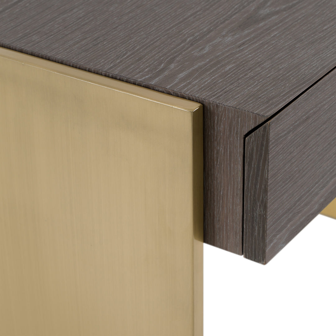 Trahan - Modern Grey Elm & Gold Office Desk