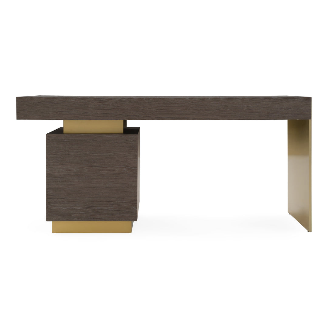 Trahan - Modern Grey Elm & Gold Office Desk