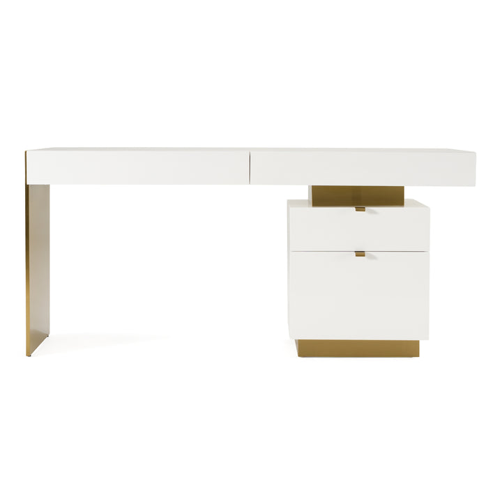Trahan  Modern Gloss White and Brushed Gold Office Desk