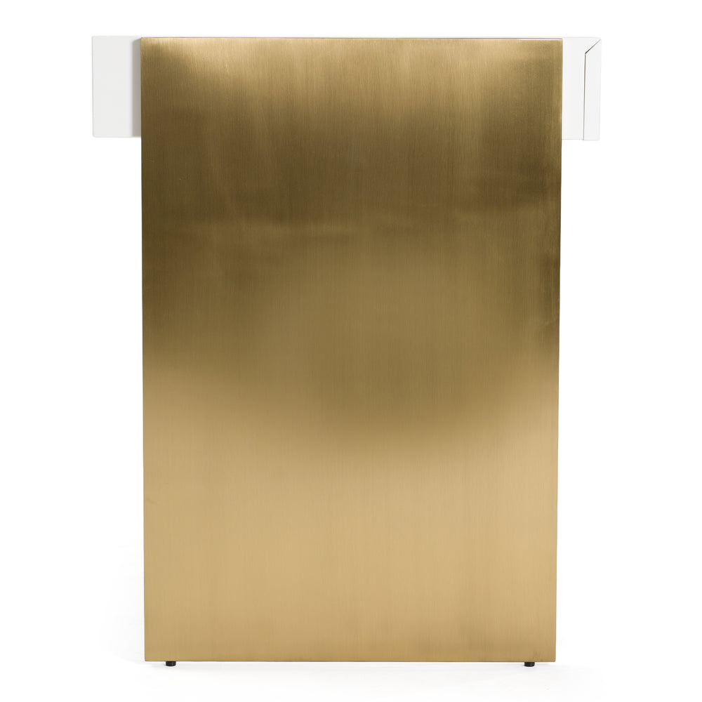 Trahan - Modern Gloss White and Brushed Gold Office Desk - View 4