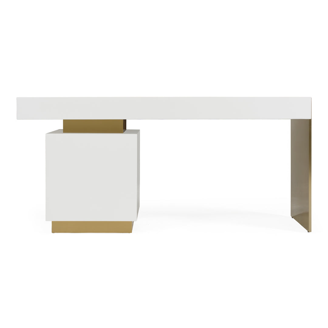 Trahan  Modern Gloss White and Brushed Gold Office Desk