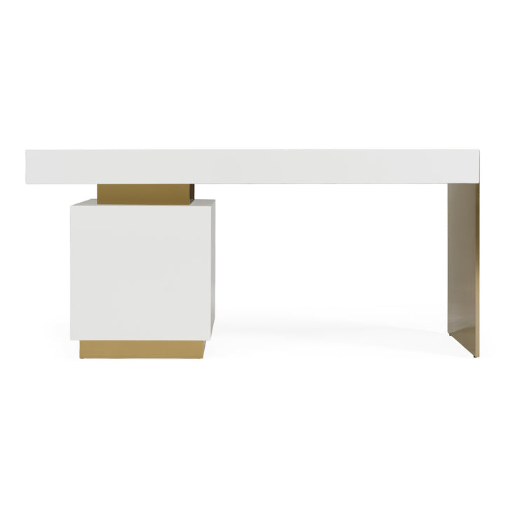 Trahan  Modern Gloss White and Brushed Gold Office Desk