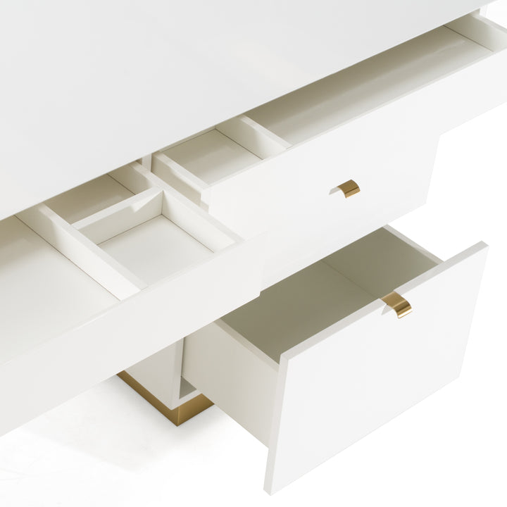 Trahan  Modern Gloss White and Brushed Gold Office Desk