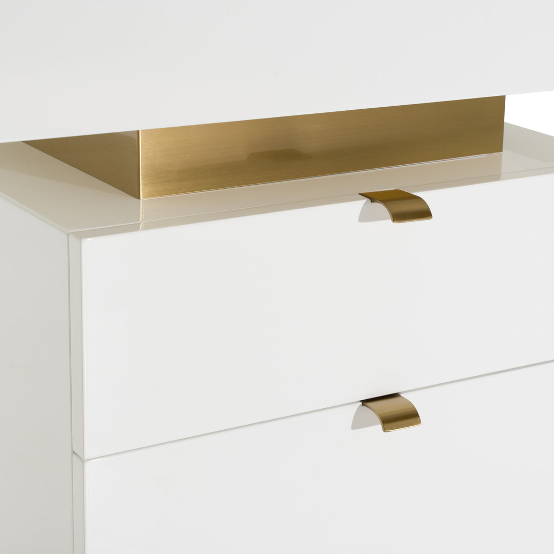Trahan  Modern Gloss White and Brushed Gold Office Desk