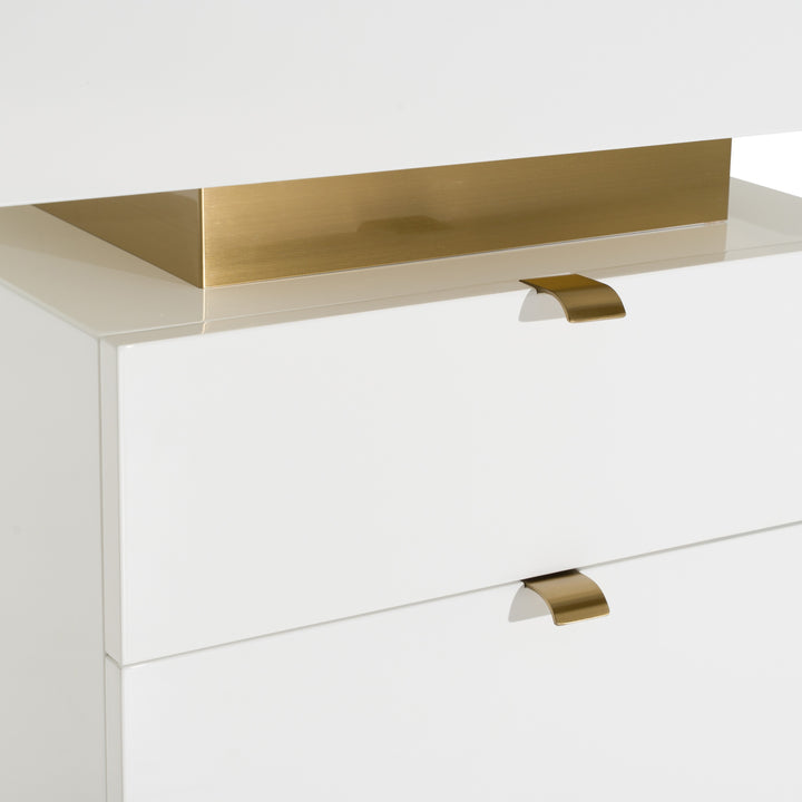 Trahan  Modern Gloss White and Brushed Gold Office Desk