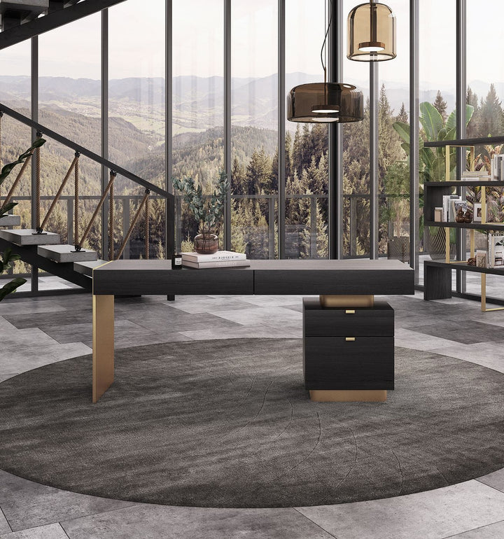 Trahan - Modern Grey Elm &amp; Gold Office Desk