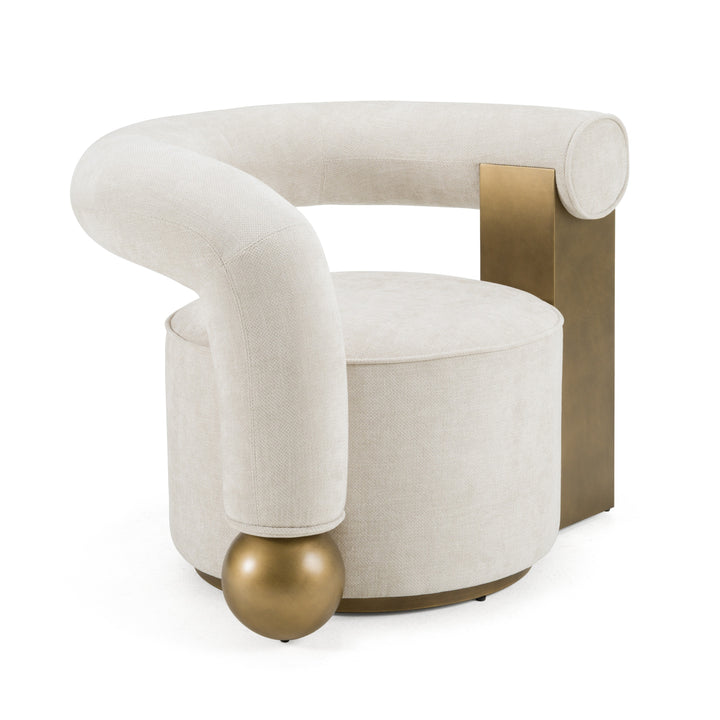 Tranquil - Contemporary Beige Fabric + Antique Brass Accent Chair