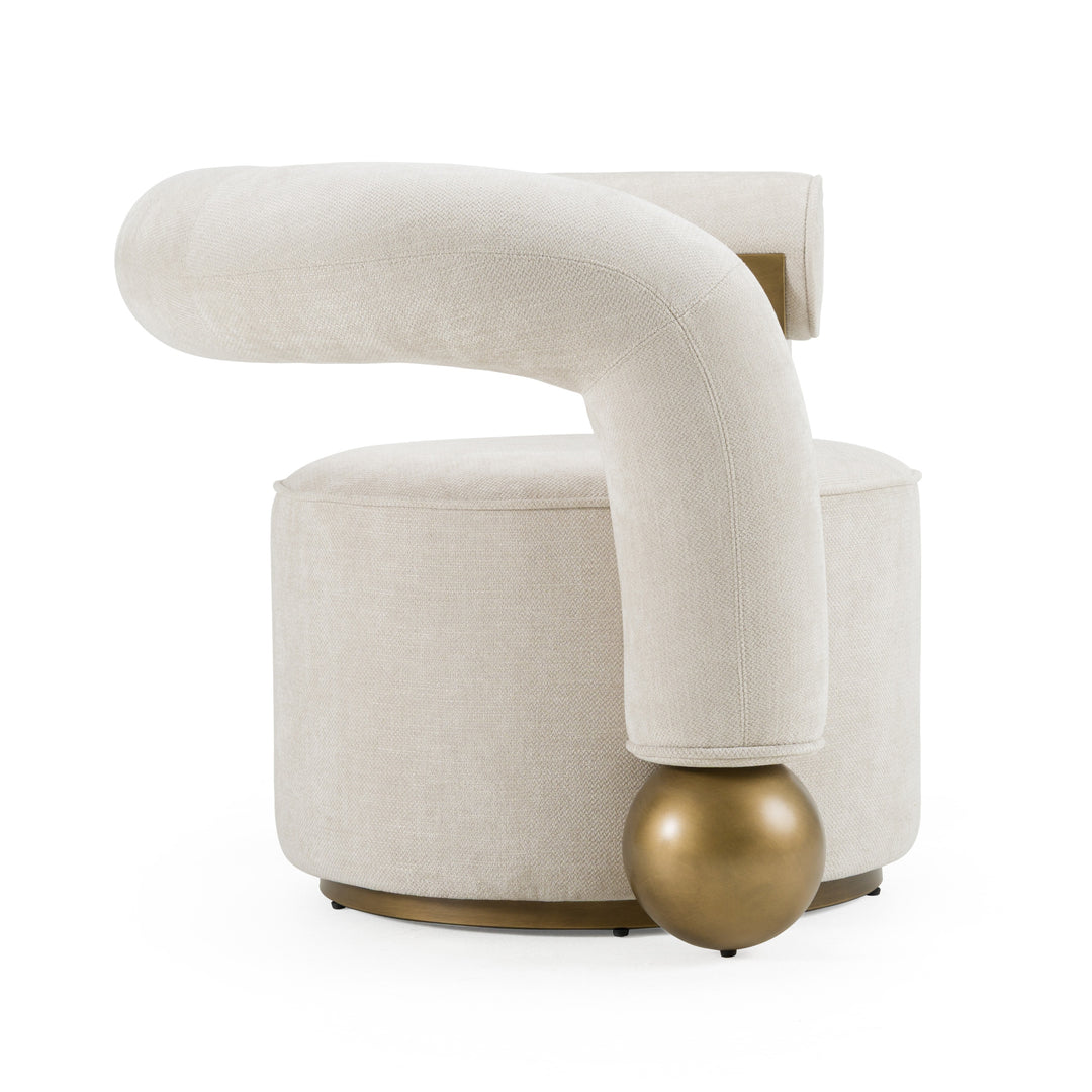 Tranquil - Contemporary Beige Fabric + Antique Brass Accent Chair