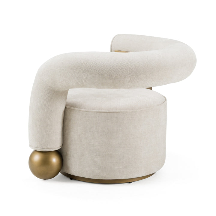 Tranquil - Contemporary Beige Fabric + Antique Brass Accent Chair