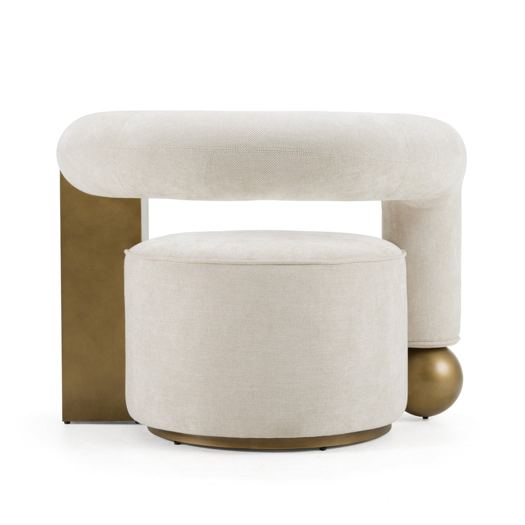 Tranquil - Contemporary Beige Fabric + Antique Brass Accent Chair