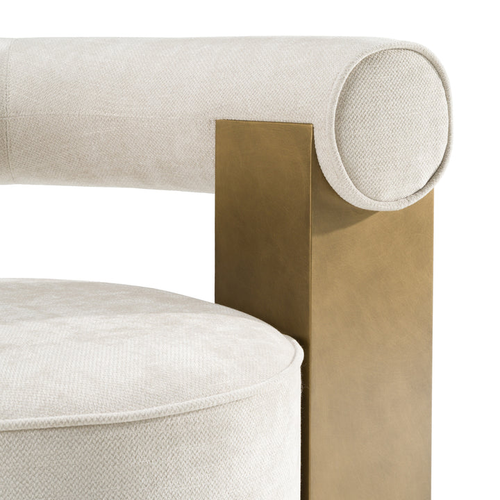 Tranquil - Contemporary Beige Fabric + Antique Brass Accent Chair