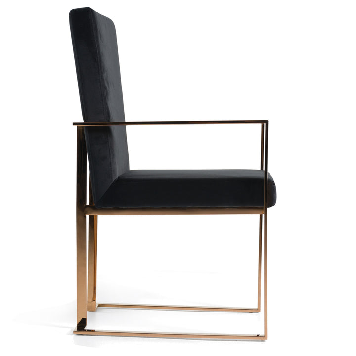 Trea  Modern Black Velvet & Rosegold Dining Chair