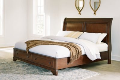 Trellington King Sleigh Storage Bed - Dark Brown Storage Bed modern furniture Contempo Furniture