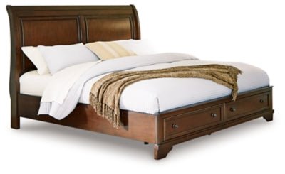 Trellington Queen Sleigh Storage Bed - Dark Brown Storage Bed modern furniture Contempo Furniture