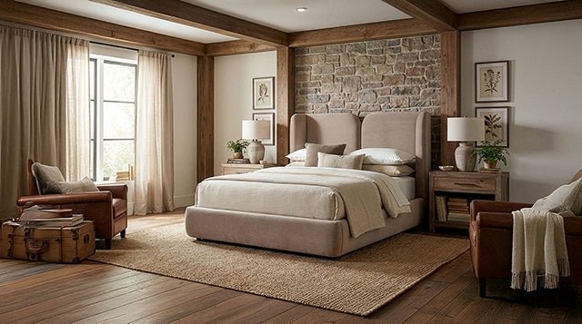 Trevers Modern Wood Bed Frame with Panel Headboard Platform Bed modern furniture Contempo Furniture
