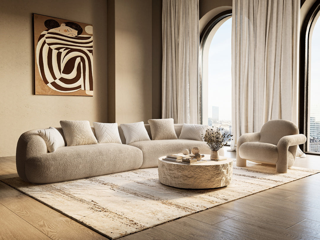 Trevor - Modern Tan Fabric Curved Sectional