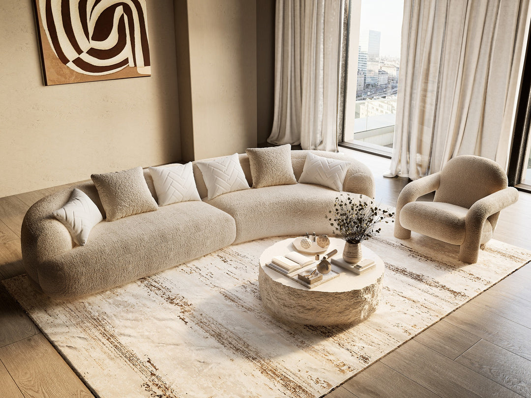 Trevor - Modern Tan Fabric Curved Sectional