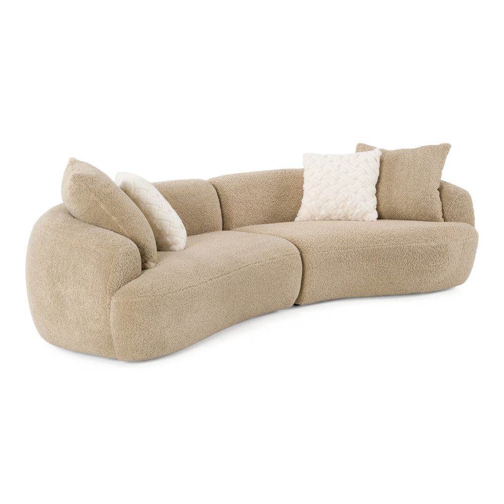 Trevor - Modern Tan Fabric Curved Mini Sectional Sofa - View 2