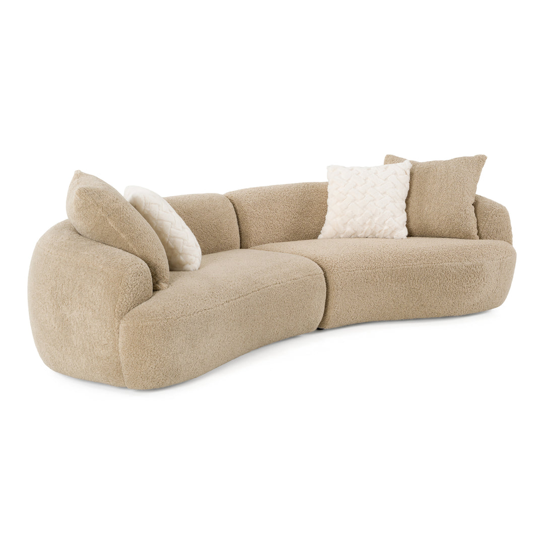 Trevor - Modern Tan Fabric Curved Mini Sectional Sofa