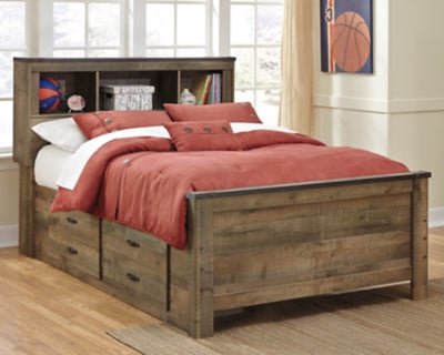 Trinell Full Bookcase Bed with 2 Sided Storage - Dark Brown Storage Bed modern furniture Contempo Furniture