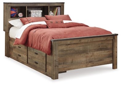 Trinell Full Bookcase Bed with 2 Sided Storage - Dark Brown Storage Bed modern furniture Contempo Furniture