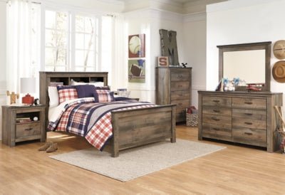 Trinell Full Bookcase Panel Bed - Dark Brown Storage Bed modern furniture Contempo Furniture