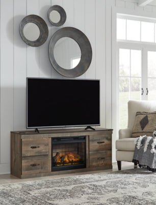 Trinell TV Stand with Electric Fireplace - Dark Brown Fireplace TV Stand modern furniture Contempo Furniture