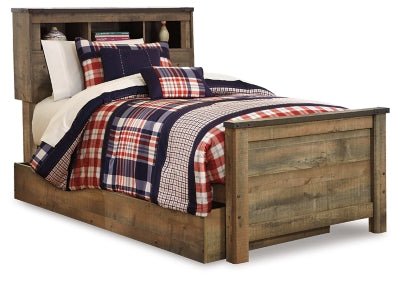 Trinell Twin Bookcase Bed with 1 Large Storage Drawer - Dark Brown Storage Bed modern furniture Contempo Furniture
