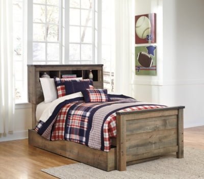 Trinell Twin Bookcase Bed with 1 Large Storage Drawer - Dark Brown Storage Bed modern furniture Contempo Furniture
