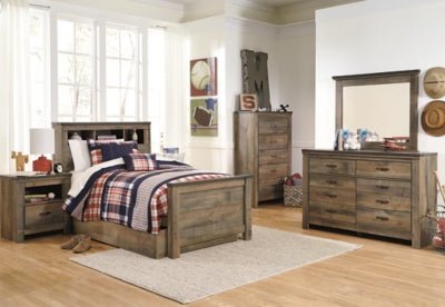 Trinell Twin Bookcase Bed with 1 Large Storage Drawer - Dark Brown Storage Bed modern furniture Contempo Furniture