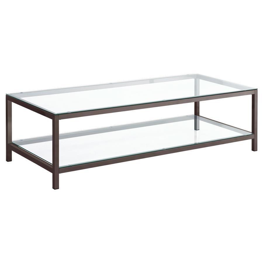Trini - 1 - Shelf Glass Top Coffee Table - Black Nickel Coffee Table modern furniture Contempo Furniture