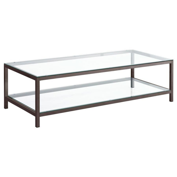 Trini - 1 - Shelf Glass Top Coffee Table - Black Nickel Coffee Table modern furniture Contempo Furniture