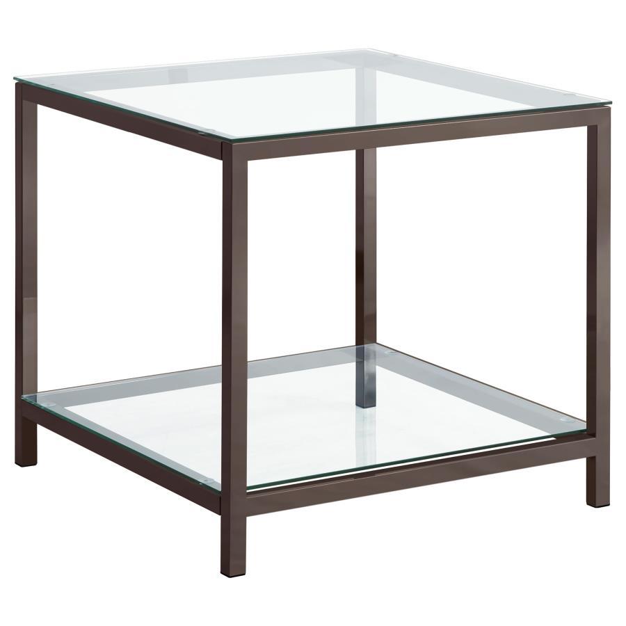Trini - 1 - Shelf Glass Top Side End Table - Black Nickel End Table modern furniture Contempo Furniture