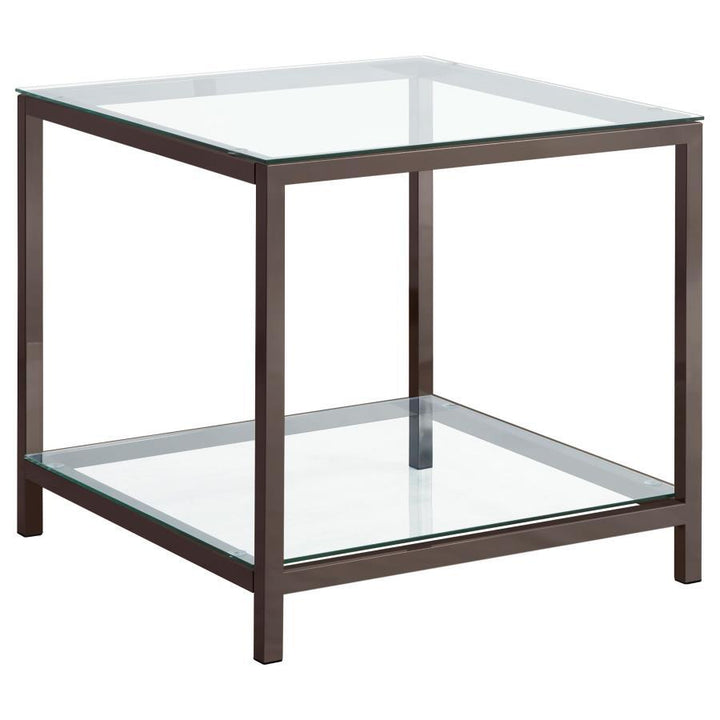 Trini - 1 - Shelf Glass Top Side End Table - Black Nickel End Table modern furniture Contempo Furniture