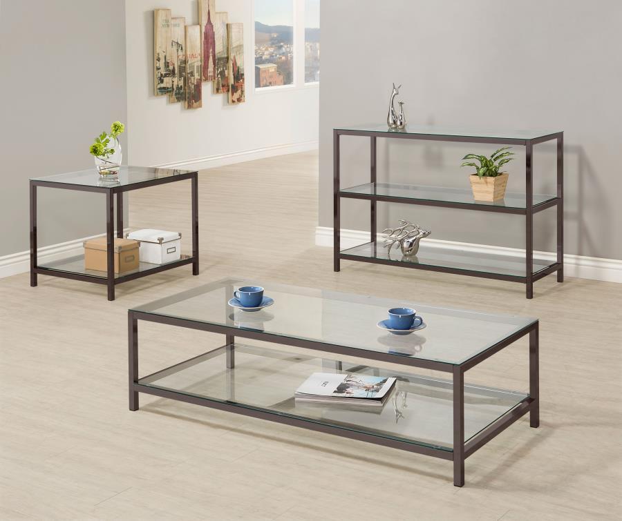 Trini - 2 - Shelf Glass Top Entryway Console Table - Black Nickel Console Table modern furniture Contempo Furniture