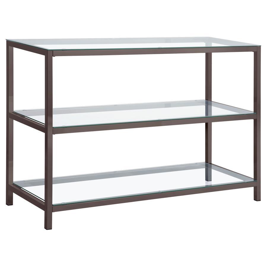 Trini - 2 - Shelf Glass Top Entryway Console Table - Black Nickel Console Table modern furniture Contempo Furniture
